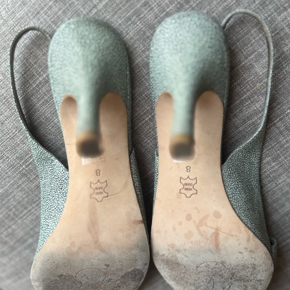 Cynthia Vincent Leather Slingback heels, light green printed - Picture 11 of 12